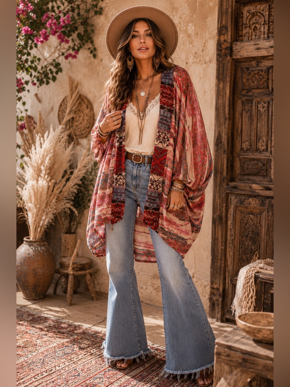 Umgee USA Open Front Cardigan Kimono NWT S Boho Patchwork Cocoon Sleeve A19